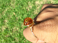 Amber Lamp-work Wire Wrapped Ring
